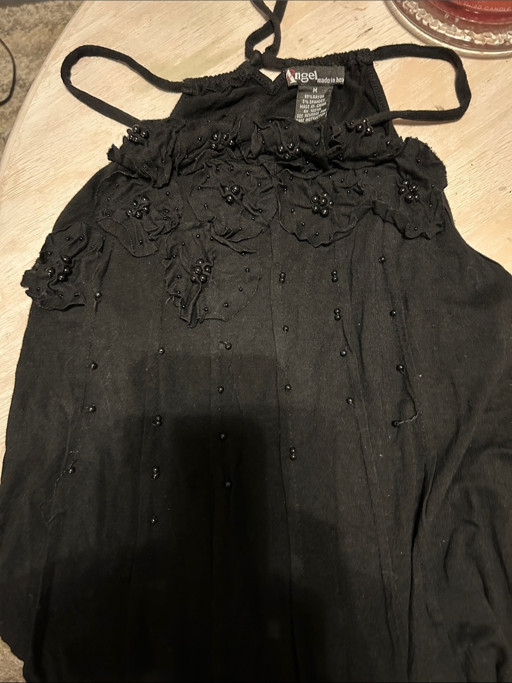 Angel Black Beaded Floral Halter Camisole
